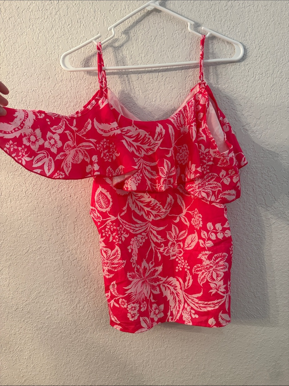 SHEIN Pink Floral Ruffle Off-The-Shoulder Cami